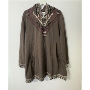 Monroe & Main Brown Geometric Aztec Print Zip Up Hoodie Long Sleeve Women 3X